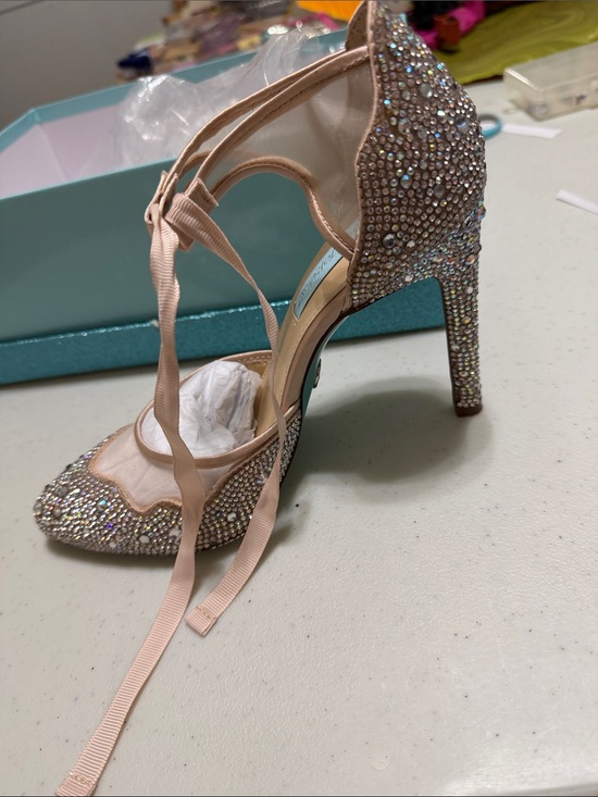 Betsey Johnson Shoes - Betsey Johnson Blush Pink Crystal Embellished Tie-Up Heels